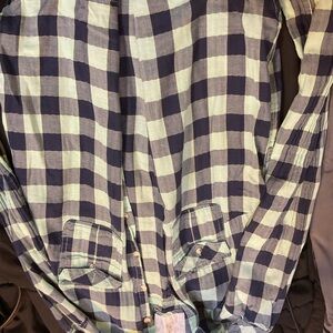 Sonoma Men's Navy and Mint Plaid Shirt